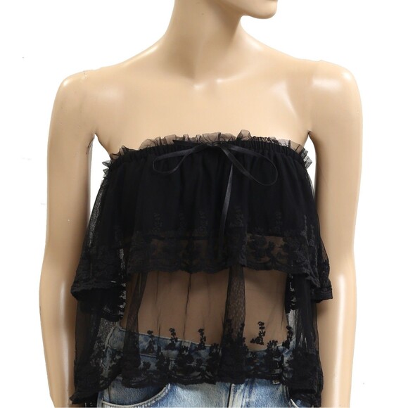 Free People Love You So Lace Tube Top Sheer Embroidered Tiered Ruffle M 283779 - Picture 5 of 8